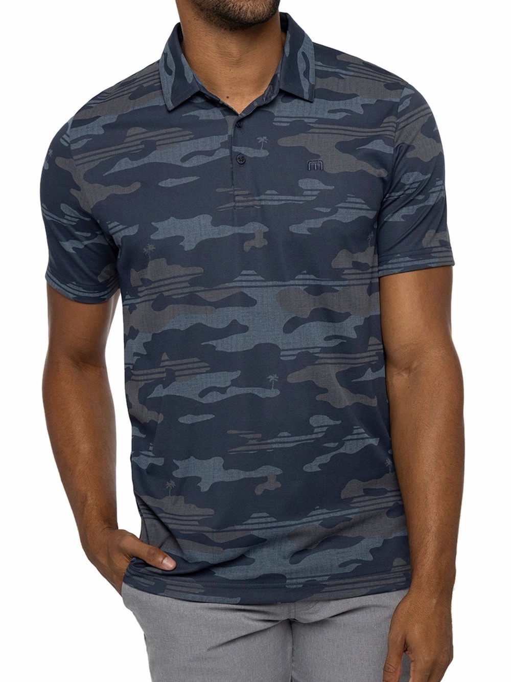Travis Mathew Dark Navy Pima Cotton - Beachside Stealth Camo Polo Size L